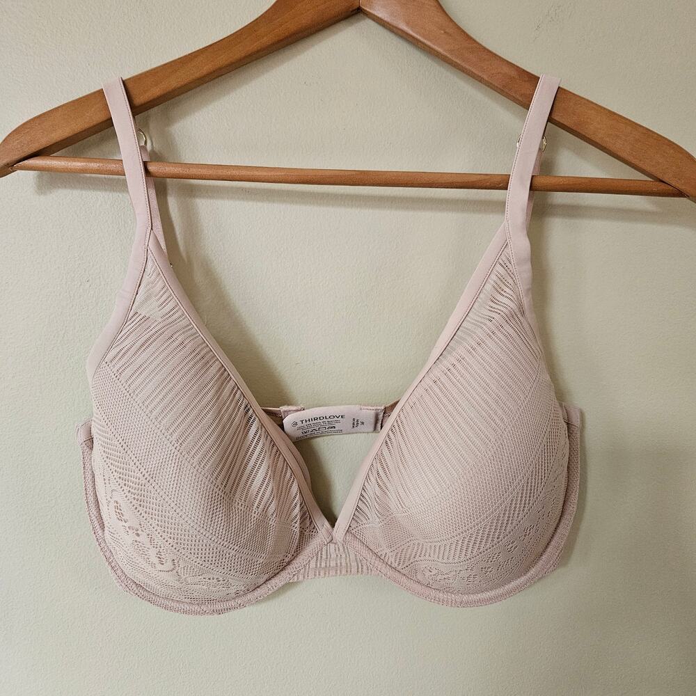 Thirdlove Everyday Lace Plunge Bra, Size 34F / 34DDD Beige